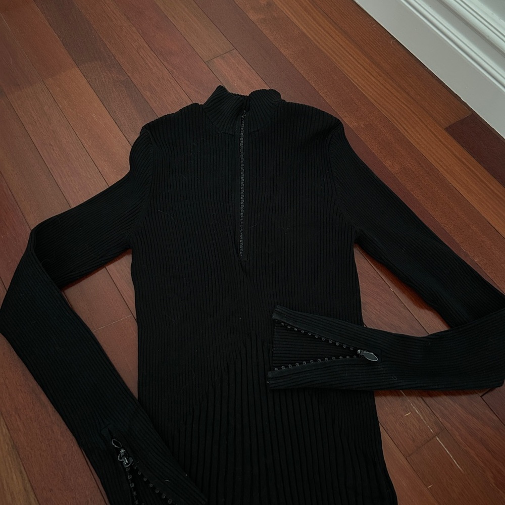 Cache Black Ribbed Sweater